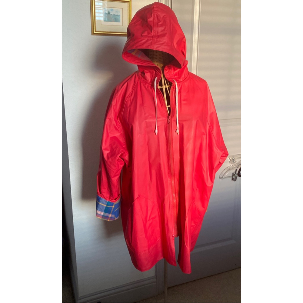Red Hooded Utility Rain Jacket